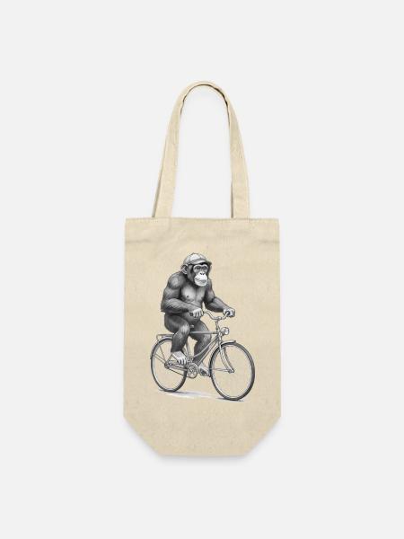 Monochromer Affen-Radfahrer - Geschenkbeutel für Flaschen - Natur
