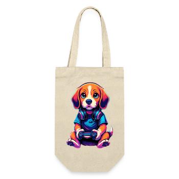 Beagle Gaming Gamer Zocken Zocker Videospiele - Geschenkbeutel für Flaschen - Natur - Vorne