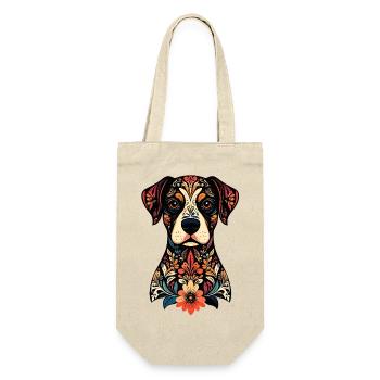 Ornament Hund Floral Muster verzierter Hundekopf - Geschenkbeutel für Flaschen - Natur - Vorne