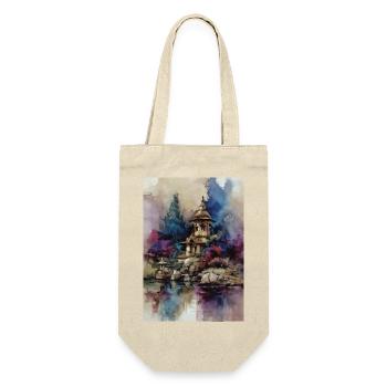 Aquarellgarten der blauen Pagode - Geschenkbeutel für Flaschen - Natur - Vorne