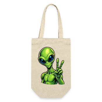 Alien Peace Zeichen - Geschenkbeutel für Flaschen - Natur - Vorne