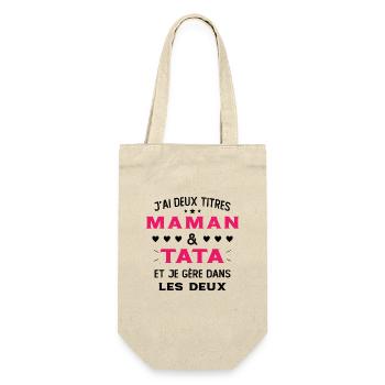 Maman Tata Deux Titres Cadeau Neveu Nièce Tante - Sac à bouteille - nature - Devant