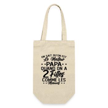 Papa De 2 Filles Idée Cadeau Meilleur Père Drole - Sac à bouteille - nature - Devant