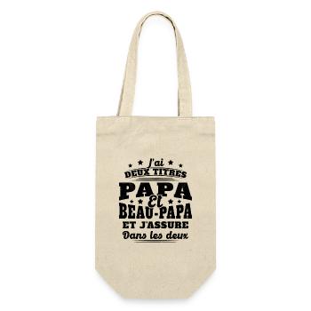 J'ai Deux Titres Papa Et Beau-papa Humour Cadeau - Sac à bouteille - nature - Devant