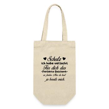 Das beste Geschenk für dich - Schatz - Spruch - Geschenkbeutel für Flaschen - Natur - Vorne