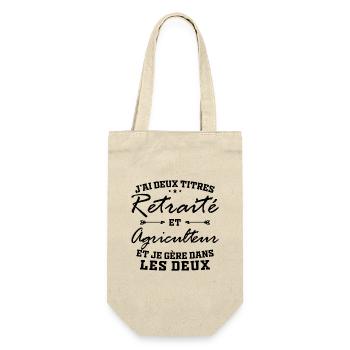 Zwei Titel: Retired und Farmer Man Gift - Geschenkbeutel für Flaschen - Natur - Vorne