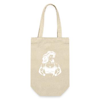 Frau Muskeln Bodybuilding Fitness Gym - Geschenkbeutel für Flaschen - Natur - Vorne