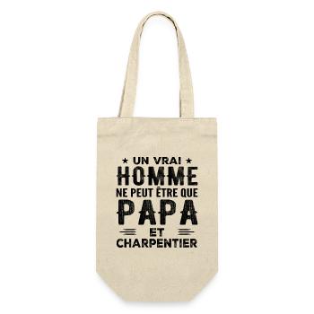 Ein richtiger Mann ist nur Papa und Zimmermann - Geschenkbeutel für Flaschen - Natur - Vorne