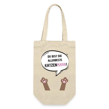 Du bist die beste Katzenmama braun - Geschenkbeutel für Flaschen - Natur - Vorne