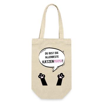 Du bist die beste Katzenmama schwarz - Geschenkbeutel für Flaschen - Natur - Vorne