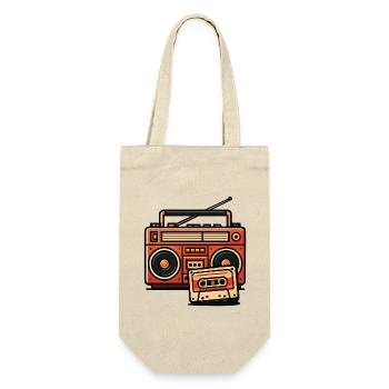 Retro-Boombox und Kassette - Geschenkbeutel für Flaschen - Natur - Vorne