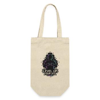 Level Up Your Life – Gamer-Silhouette - Geschenkbeutel für Flaschen - Natur - Vorne