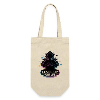 Level Up Your Life – Gamer-Silhouette - Geschenkbeutel für Flaschen - Natur - Vorne