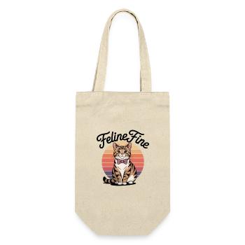 Feline Fine – Retro Sunset Cat - Geschenkbeutel für Flaschen - Natur - Vorne