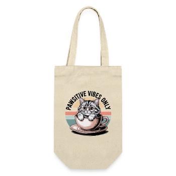 Pawsitive Vibes Only – Cat in a Cup - Geschenkbeutel für Flaschen - Natur - Vorne