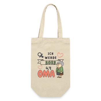 Ich werde 2023 Oma - Geschenkbeutel für Flaschen - Natur - Vorne