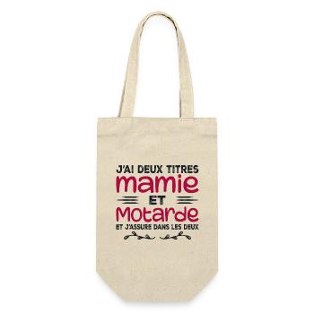 Zwei Granny- und Biker-Titel | Oma | Motorrad - Geschenkbeutel für Flaschen - Natur - Vorne