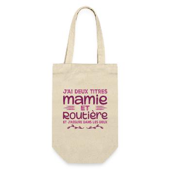 Deux Titres Mamie Routière Camionneuse Mémé Cadeau - Sac à bouteille - nature - Devant