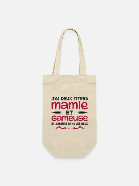 Zwei Titel Granny Gameuse | Geek | Großmutter - Geschenkbeutel für Flaschen - Natur