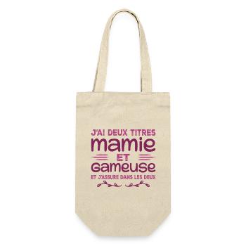Zwei Titel Granny Gameuse | Geek | Großmutter - Geschenkbeutel für Flaschen - Natur - Vorne