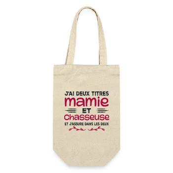 Zwei Titel Granny Hunter | Oma | Jagd - Geschenkbeutel für Flaschen - Natur - Vorne
