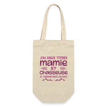 Zwei Titel Granny Hunter | Oma | Jagd - Geschenkbeutel für Flaschen - Natur - Vorne