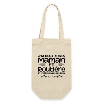 Deux Titres Maman Routière Camionneuse Mémé cadeau - Sac à bouteille - nature - Devant