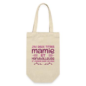 Zwei Titel Oma Handballerin, Handball, Großmutter - Geschenkbeutel für Flaschen - Natur - Vorne