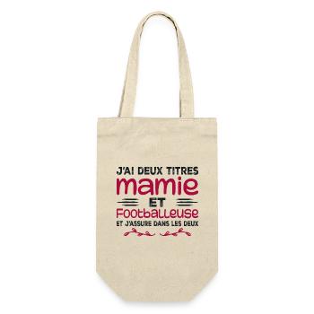 Zwei Titel Oma Fußballer, Großmutter, Fußball - Geschenkbeutel für Flaschen - Natur - Vorne