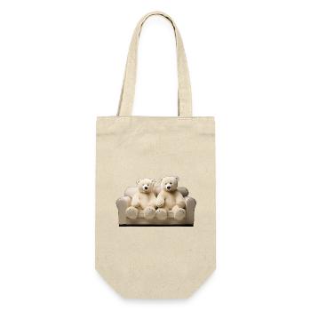 Two happy ice teddy bears on the sofa - Gift Bag for Bottles - nature - Front