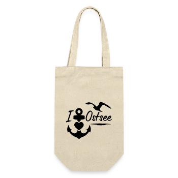 Ostsee-Ich liebe die Ostsee mit Anker Herz & Möwe - Geschenkbeutel für Flaschen - Natur - Vorne