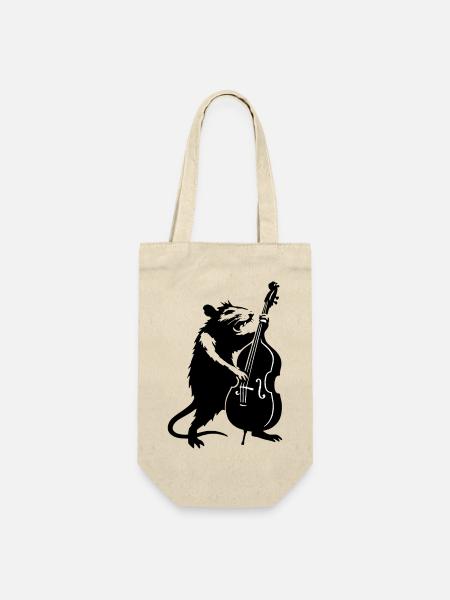 Bär mit Cello Monochrom - Geschenkbeutel für Flaschen - Natur