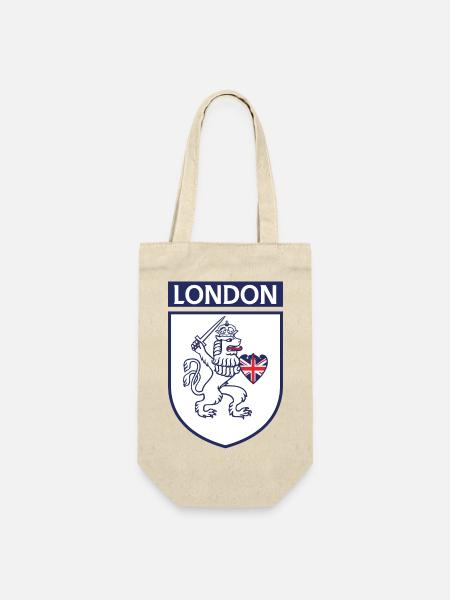Englischer Löwe im Schild mit Union Jack - Geschenkbeutel für Flaschen - Natur