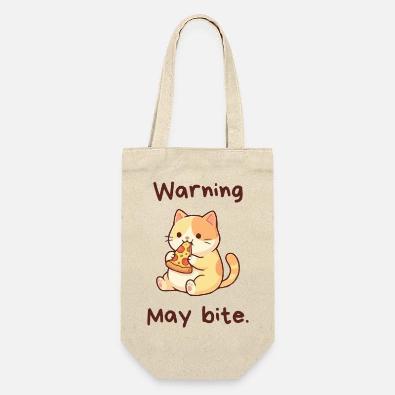 Warning May Bite - Kawaii Pizza Cat - Geschenkbeutel für Flaschen - Natur