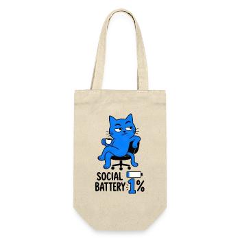 Geek-Humor-Chat "Social Battery 1%" - Geschenkbeutel für Flaschen - Natur - Vorne