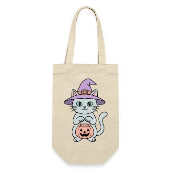 Kürbis-Halloween-Hexenkatze - Geschenkbeutel für Flaschen - Natur - Vorne