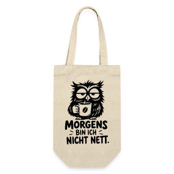 Lustige Kaffee Eule – Morgens bin ich nicht nett - Geschenkbeutel für Flaschen - Natur - Vorne
