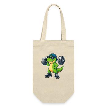 Cooler T-Rex Hantel Gewichtheber Workout Fitness - Geschenkbeutel für Flaschen - Natur - Vorne