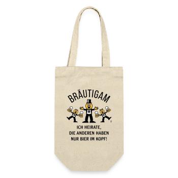 Bräutigam (Karikatur / Bier Im Kopf / 3C / B) - Geschenkbeutel für Flaschen - Natur - Vorne
