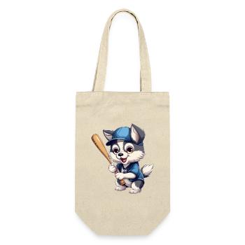 Husky spielt Baseball, Sportliches Hundedesign - Geschenkbeutel für Flaschen - Natur - Vorne