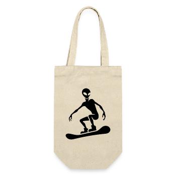 Minimalistisches Design: Alien Snowboarder - Geschenkbeutel für Flaschen - Natur - Vorne