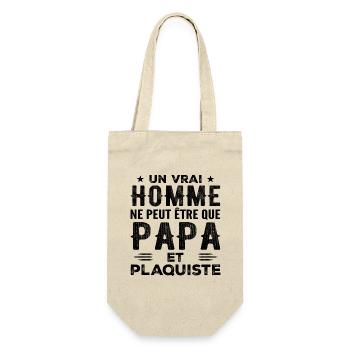 Ein richtiger Mann ist nur Papa und Stuckateur - Geschenkbeutel für Flaschen - Natur - Vorne