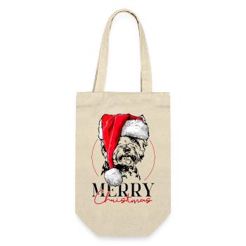 Santa WESTIE Merry Christmas Wilsigns Hunde Hund - Geschenkbeutel für Flaschen - Natur - Vorne