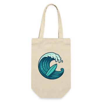 Surf Welle – Retro Surfbrett Design - Geschenkbeutel für Flaschen - Natur - Vorne