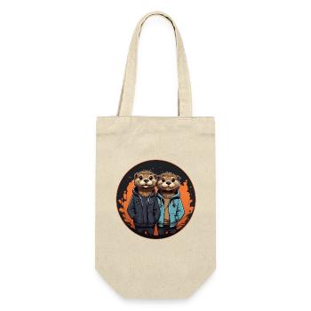 Zwei Otter Fischotter in Streetwear - Geschenkbeutel für Flaschen - Natur - Vorne
