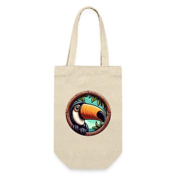 Cartoon Tukan blickt durch rundes Fenster - Geschenkbeutel für Flaschen - Natur - Vorne