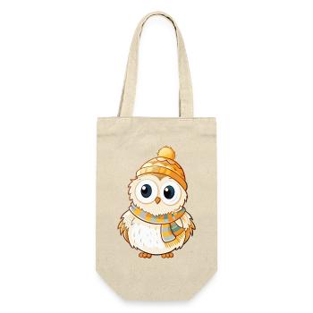 Niedliche Eule mit Schal und Pudelmütze. - Geschenkbeutel für Flaschen - Natur - Vorne