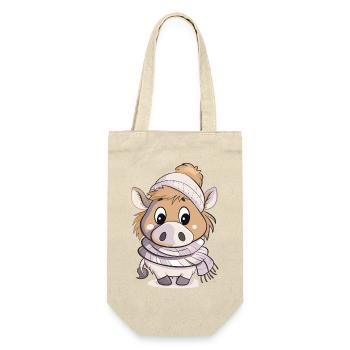 Mignon sanglier avec écharpe et chapeau à pompon. - Sac à bouteille - nature - Devant