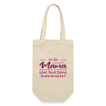 Ich Bin Mama - Was SInd Deine Superkräfte? - Geschenkbeutel für Flaschen - Natur - Vorne