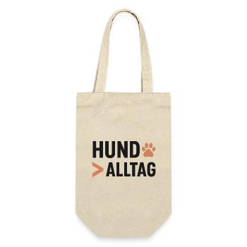 Hund Alltag Pfotenkunst Logo - Geschenkbeutel für Flaschen - Natur - Vorne